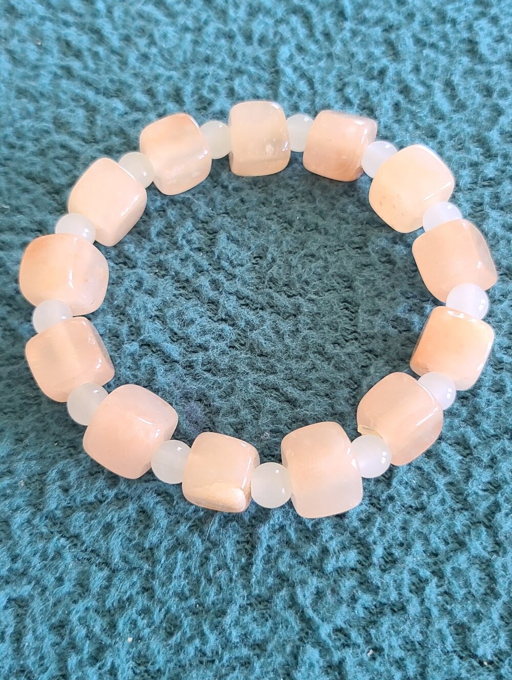 Peach burmese Jade And Jadeite Cube Bead Stretch Bracelet